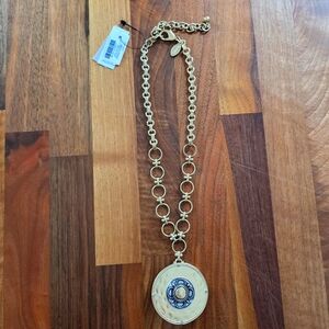 NWT‎ Chico's Chunky Gold & Silver Medallion Pendant Adjustable Chain Necklace